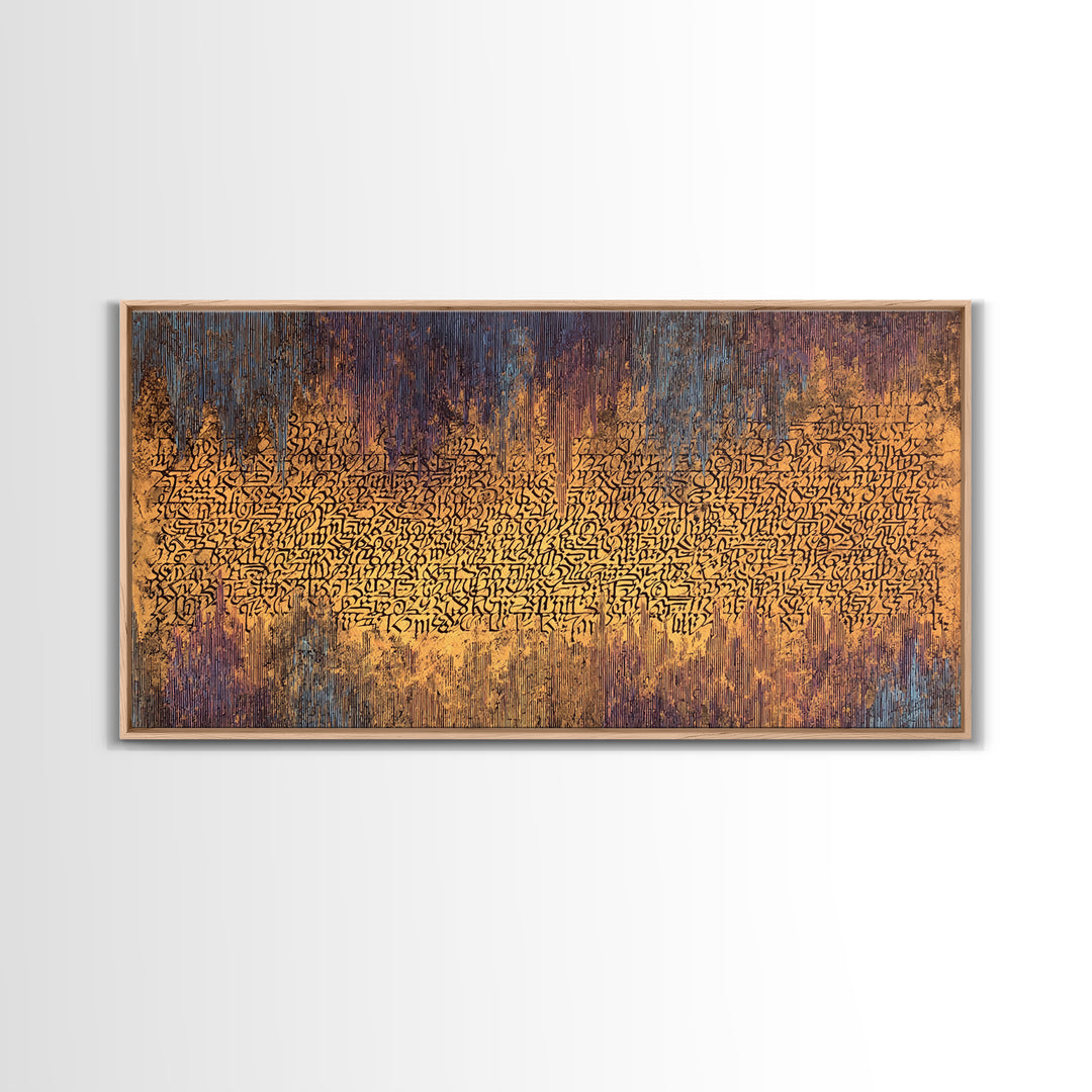 Golden Ancient Script Abstract Wall Art, African Inspired Calligraphy, Earth Tone Texture, Luxury Canvas Home Decor Gift