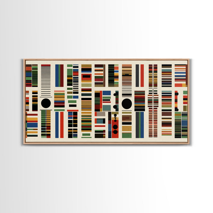Minimalist African Textile Wall Art, Earth Tone Stripe Canvas Print, Kuba Inspired Geometric Decor For Modern Living Room