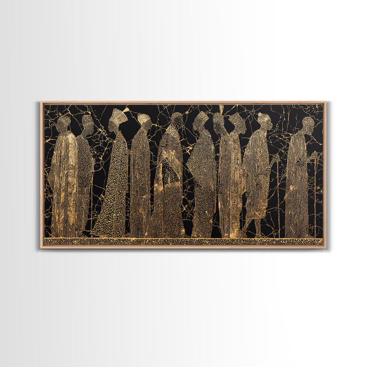 Gold African Women Silhouette Wall Art, Black And Gold Canvas Print, Elegant Feminine Afrocentric Decor For Living Room Gift