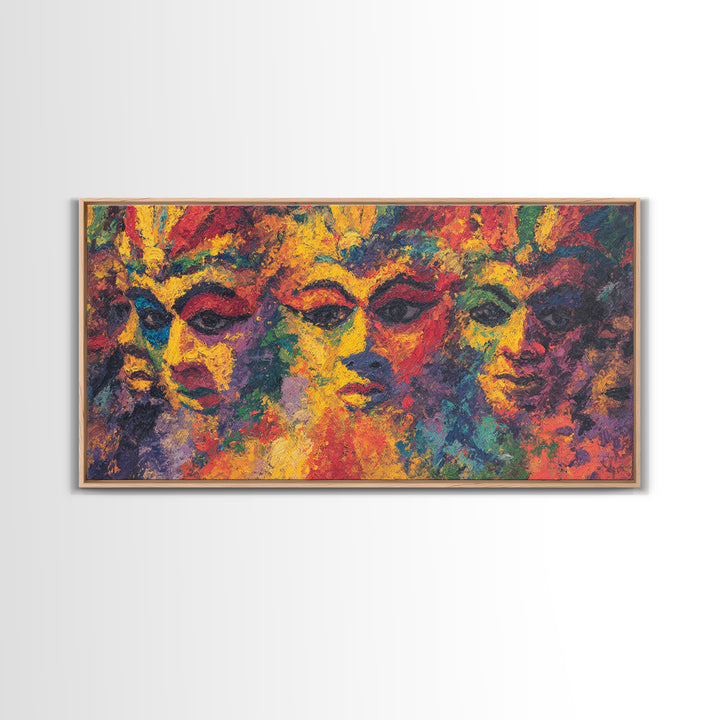 Vibrant Abstract African Masks Wall Art, Modern African Art Print, Colorful Afrocentric Decor, Tribal Face Canvas Print Gift