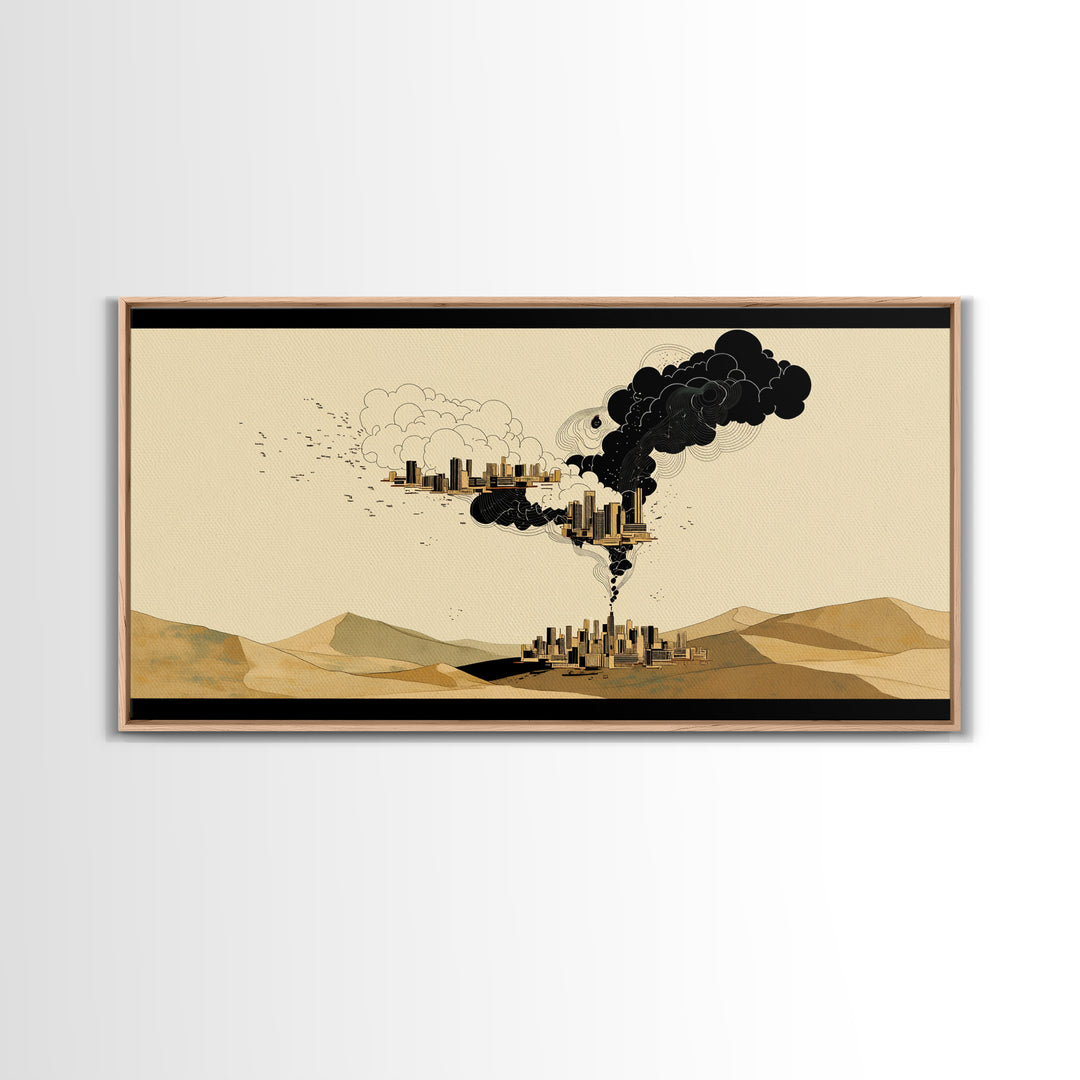 Desert Smoke Cityscape Wall Art, Afrofuturism Decor, Industrial Skyline, Dystopian Landscape, Modern Canvas Art Print Decor