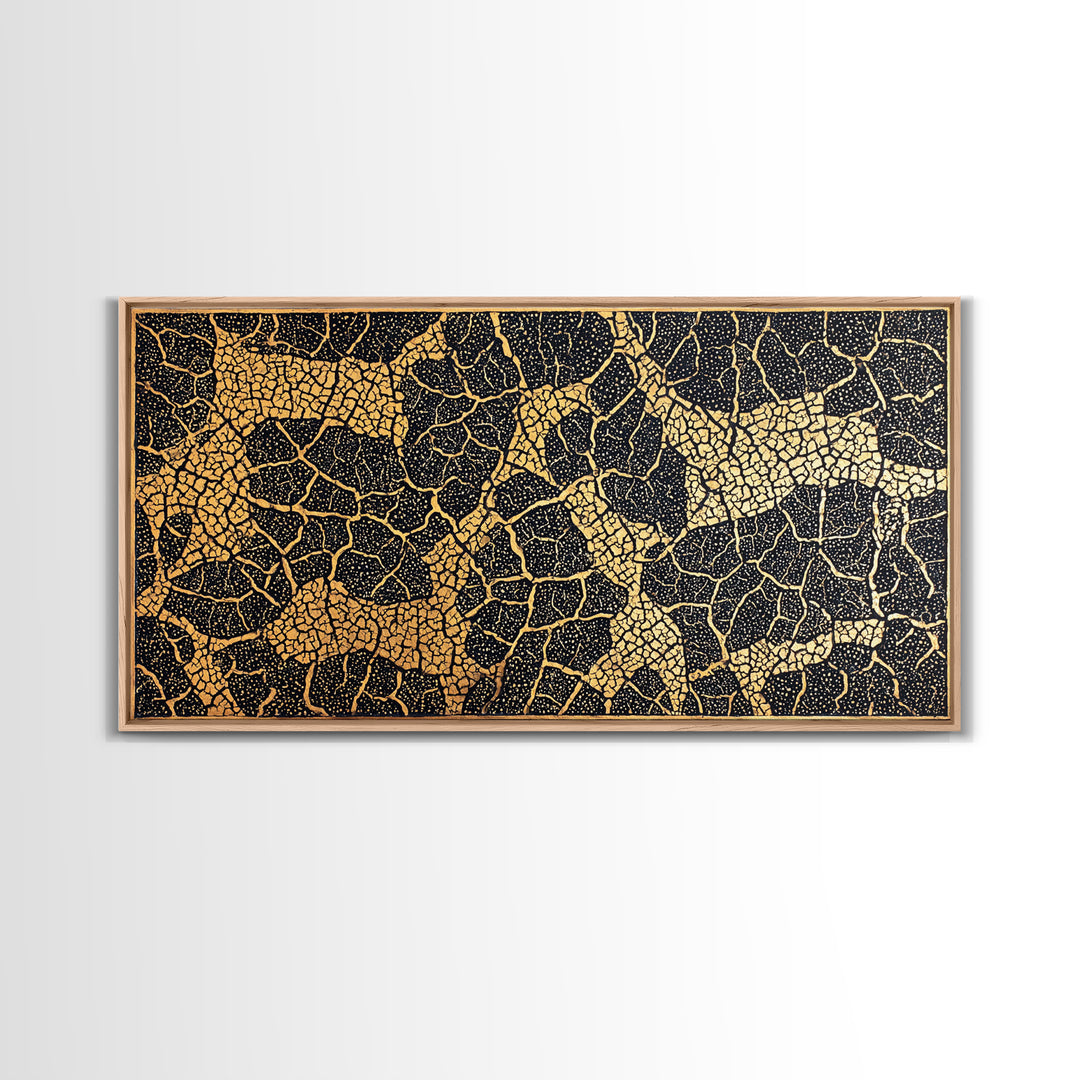 Gold And Black Giraffe Mosaic Canvas Print, African Safari Animal Pattern Wall Art, Luxury Tribal Decor, Earth Tone Artwork