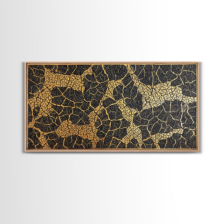 Gold And Black Giraffe Mosaic Canvas Print, African Safari Animal Pattern Wall Art, Luxury Tribal Decor, Earth Tone Artwork
