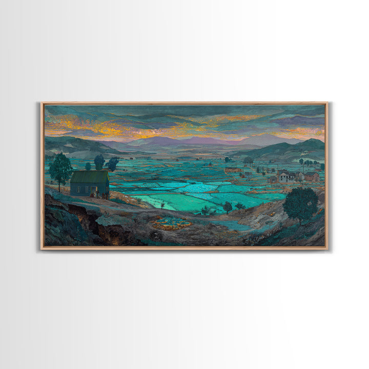 Turquoise African Valley Landscape Canvas Print, Serene Nature Scene Art, Africa Wall Decor, Large Living Room Painting Gift