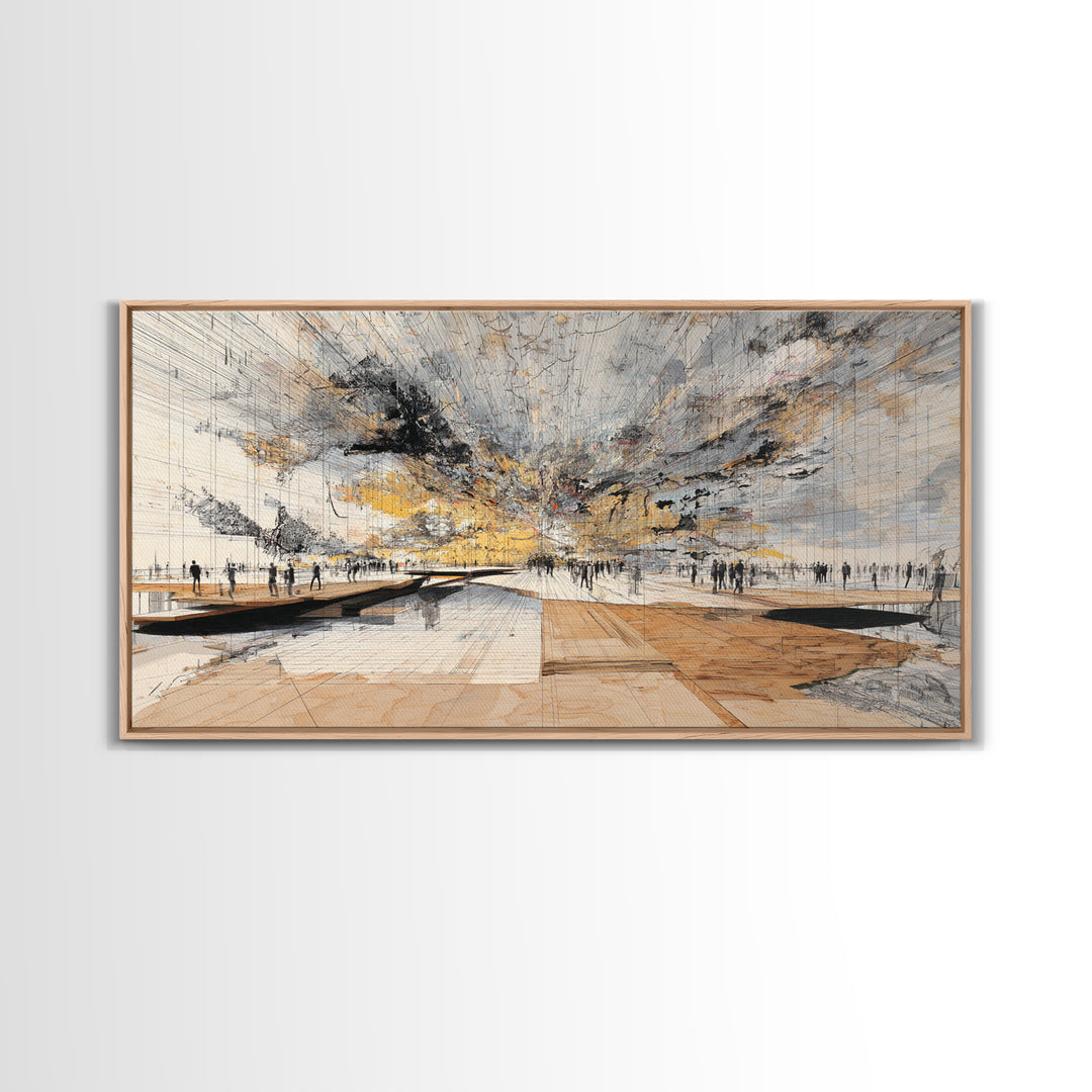 Stormy Urban Horizon Wall Art, Abstract African Inspired Cityscape Canvas Print, Modern Office Decor For Living Room Decor