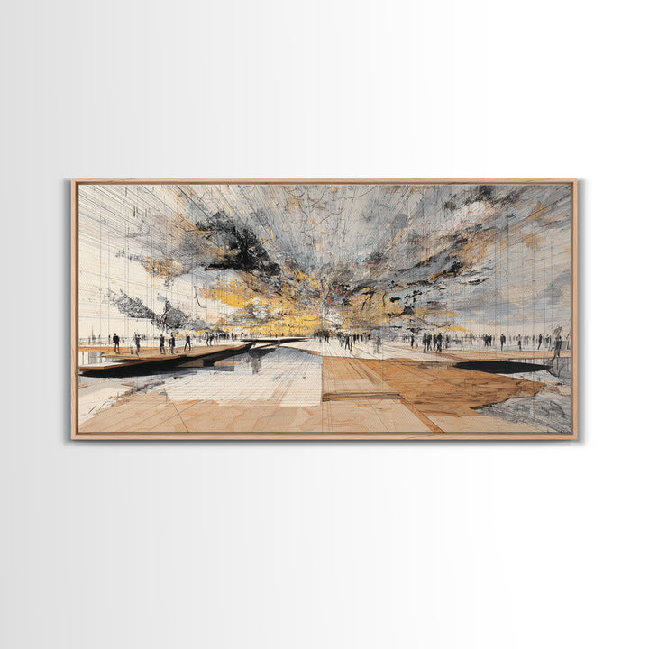 Stormy Urban Horizon Wall Art, Abstract African Inspired Cityscape Canvas Print, Modern Office Decor For Living Room Decor
