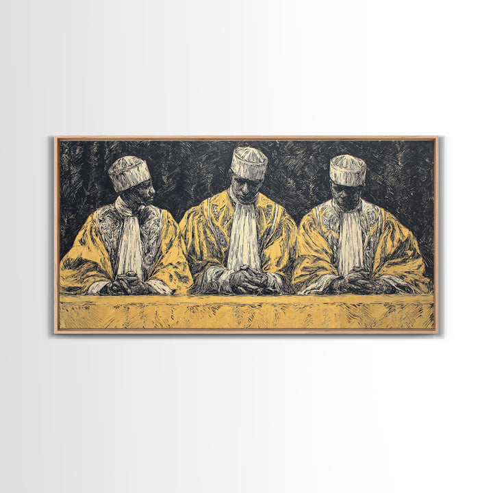 Three Seated African Elders Wall Art, Traditional African Canvas Print, West African Tribal Art Decor For Cultural Home Decor