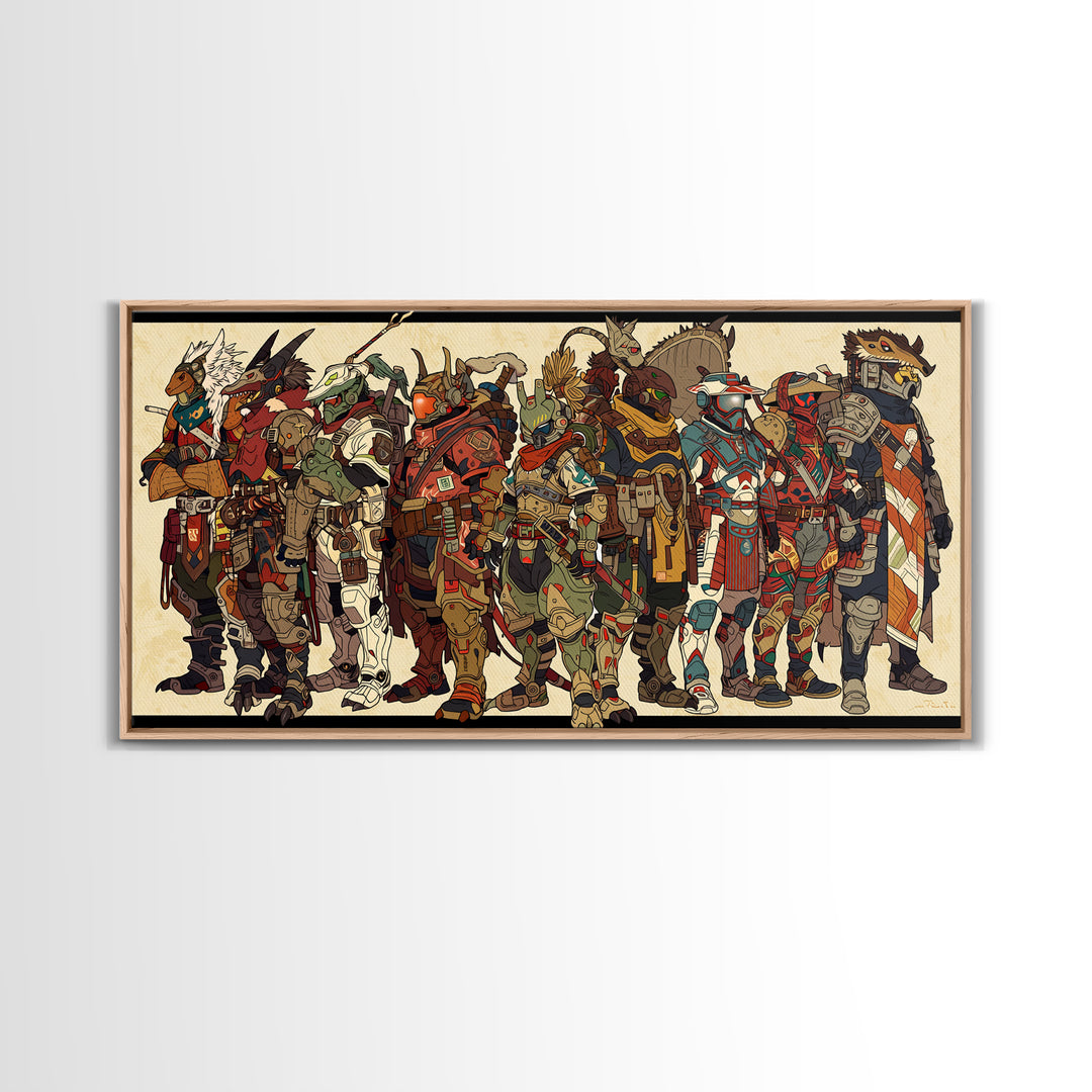 Masked Animal Tribe Wall Art, African Warrior Art Canvas Print, Tribal Fantasy Illustration Decor For Bold Home Gallery Room