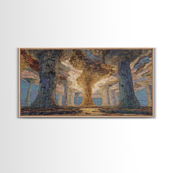 Mystic Giant Tree Forest With Textured Canopy Framed Canvas Print, Jungle African, Dreamy Wall Art, Nature Scene Art, Decor