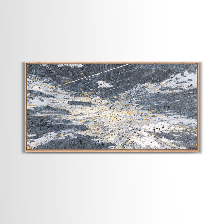 Abstract Ocean Clouds With Gold Network Wall Art, Textured Art Print, Blue Gray Modern Art, Dreamy Wall Art, Office Decor