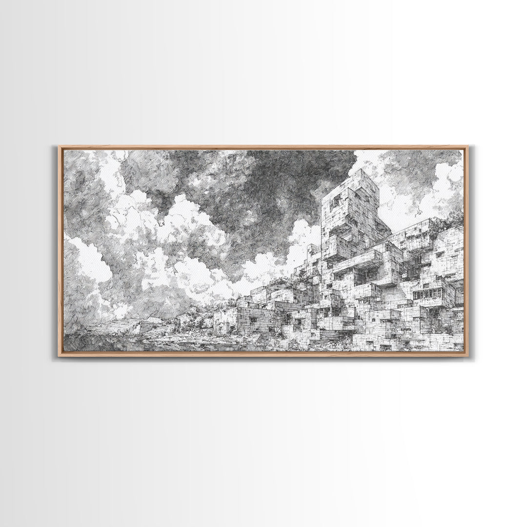 Black And White African City Sketch Wall Art, Urban Landscape Drawing, Minimalist Architecture Print, Modern Home Office Decor