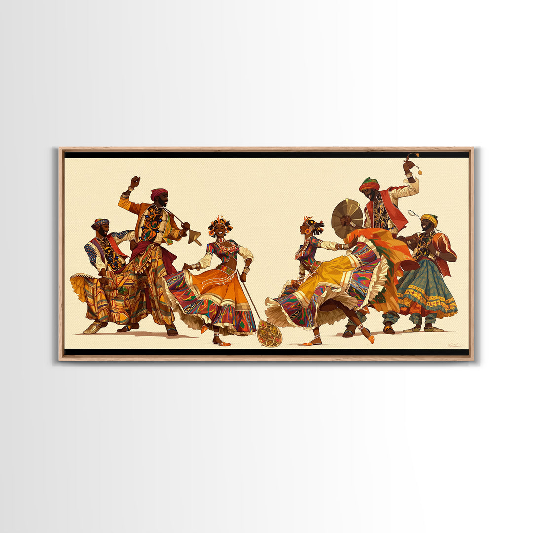 Joyful African Celebration Dancers Wall Art, Colorful Tribal Culture Print, Ankara Fabric Music Decor, Afrocentric Art Gift