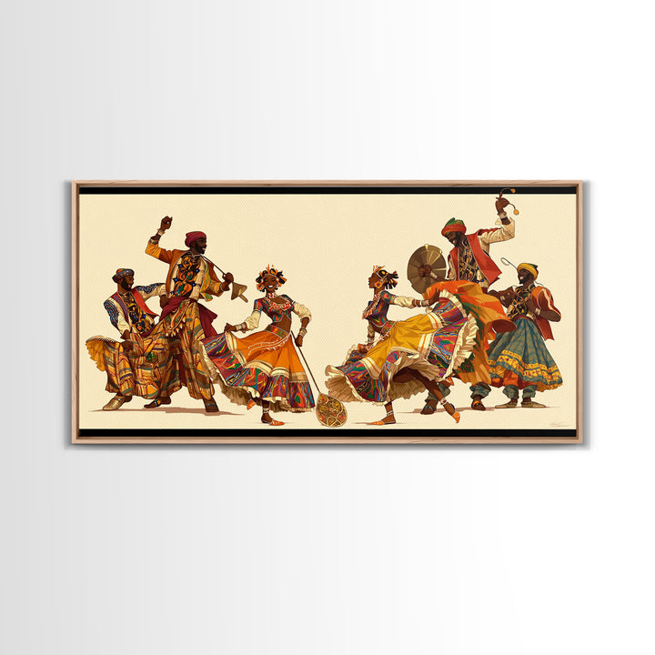 Joyful African Celebration Dancers Wall Art, Colorful Tribal Culture Print, Ankara Fabric Music Decor, Afrocentric Art Gift