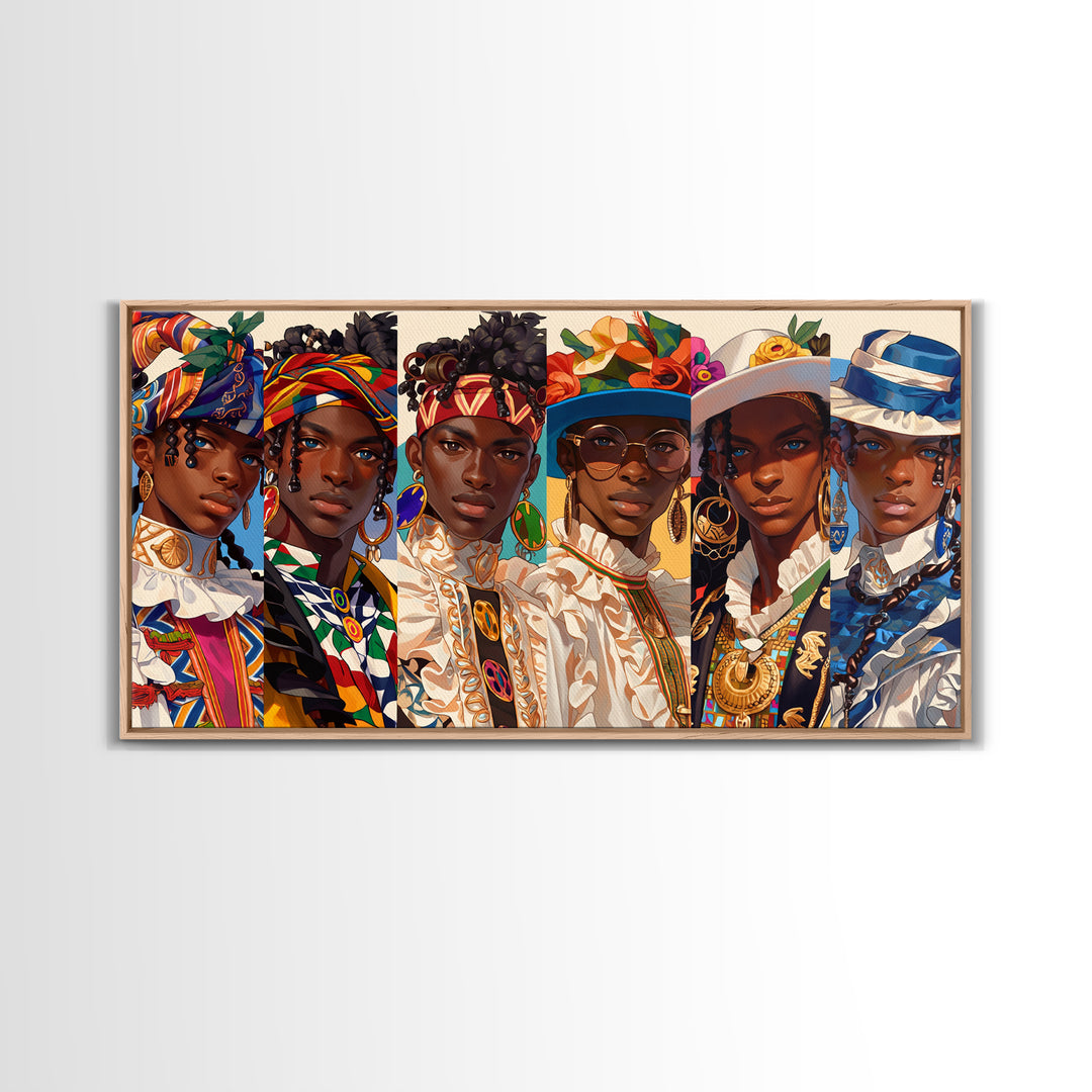 Elegant African Women In Hats And Headwraps Framed Canvas Print, Modern Fashion Portrait Wall Decor, Black Beauty Art Gift