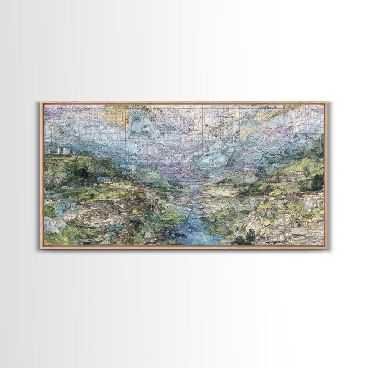 Large Abstract African Valley River Map Canvas Print, Earth Tone Landscape Wall Decor, Modern Textured Art For Living Room
