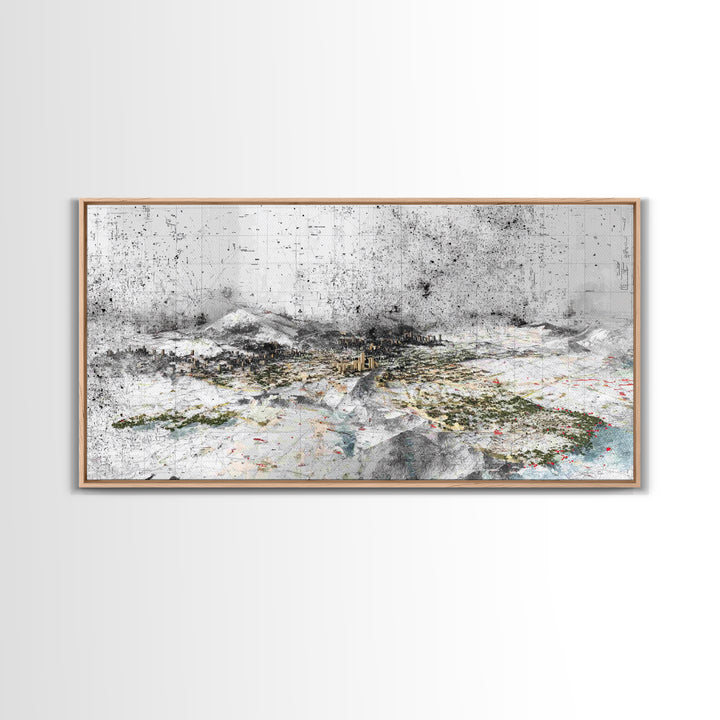 Monochrome Abstract Future City Wall Art, African Inspired Urban Landscape Print, Modern Office Decor, Large Canvas Decor