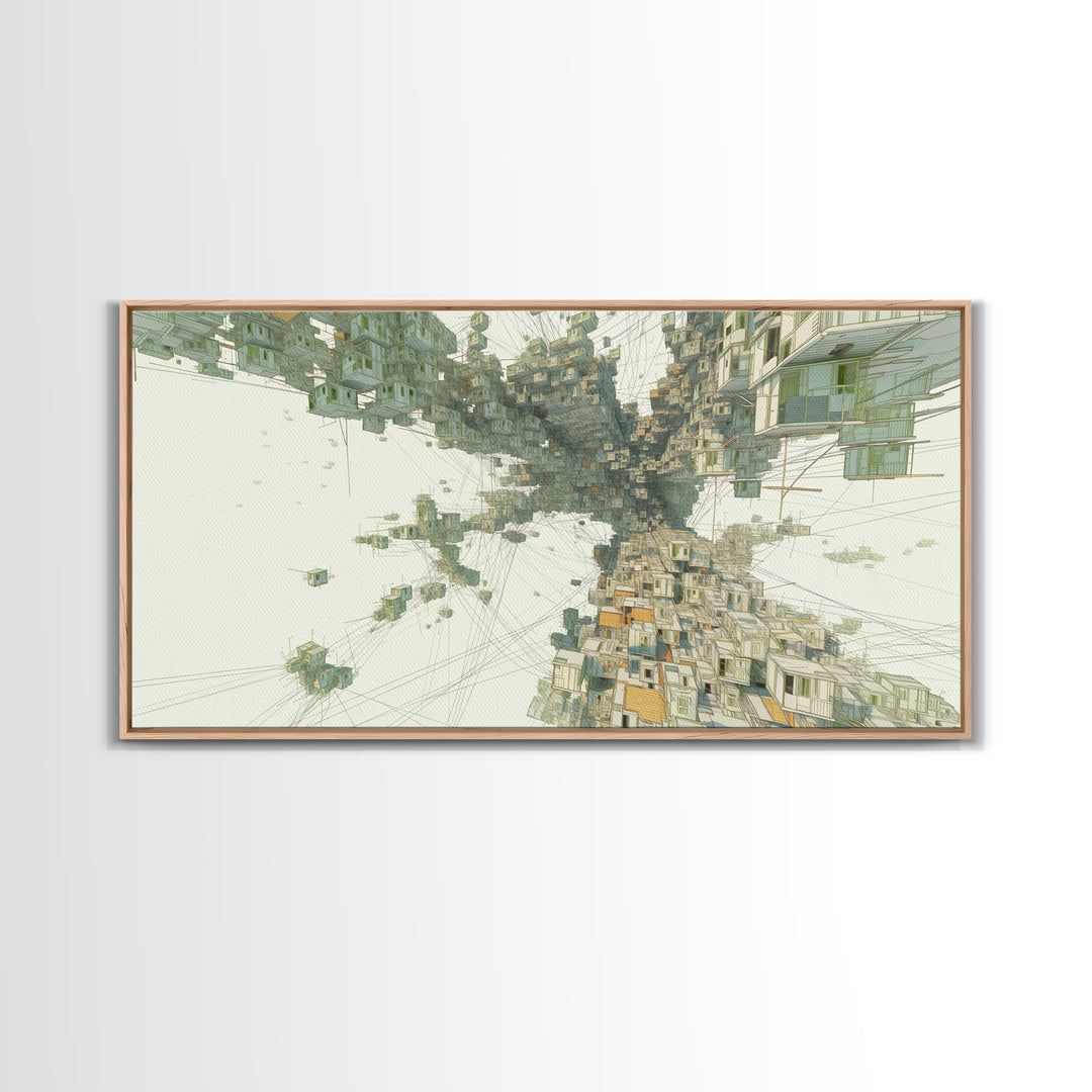 Upside Down Futuristic City Canvas Print, African Inspired Surreal Architecture, Modern Abstract Wall Decor, Office Art Gift