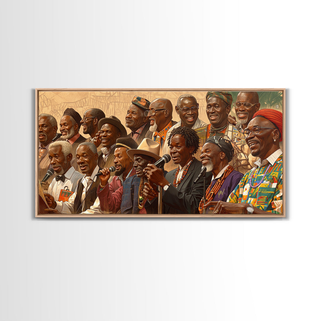 Joyful African Musicians And Elders Wall Art, Cultural Celebration Portrait, Afrocentric Canvas Decor, Black History Gift