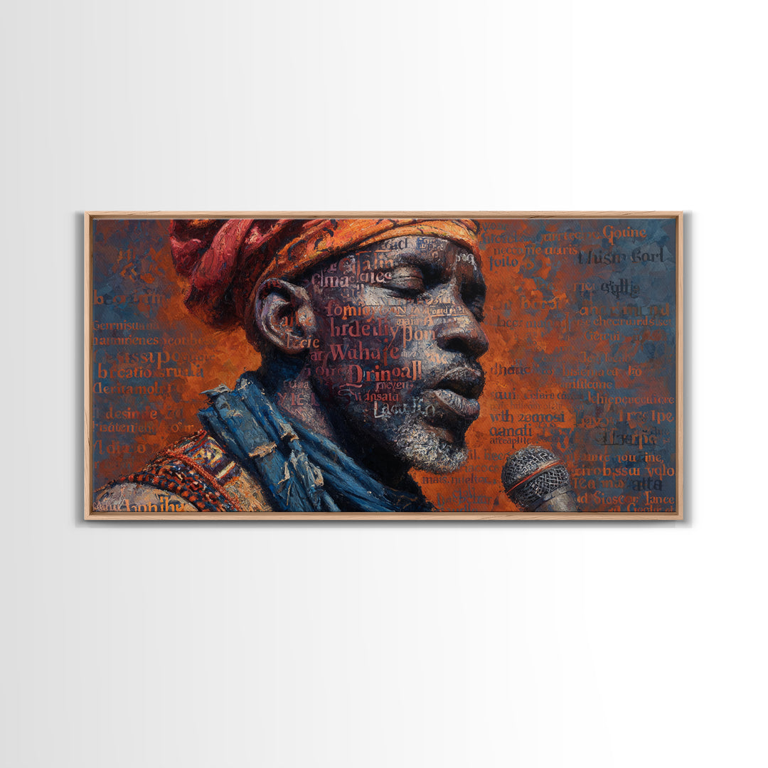 African Man Profile With Microphone Canvas Print, Typography Portrait In Red And Blue, Black Culture Wall Decor Gift For Him