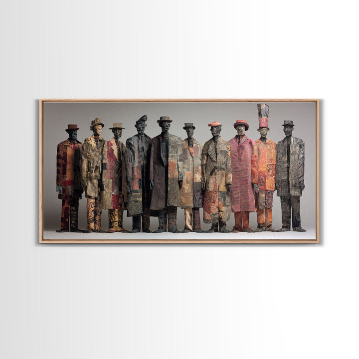 Abstract African Tribal Figures Framed Canvas Print, Textured Ethnic Wall Decor, Modern African Art, Cultural Home Decor