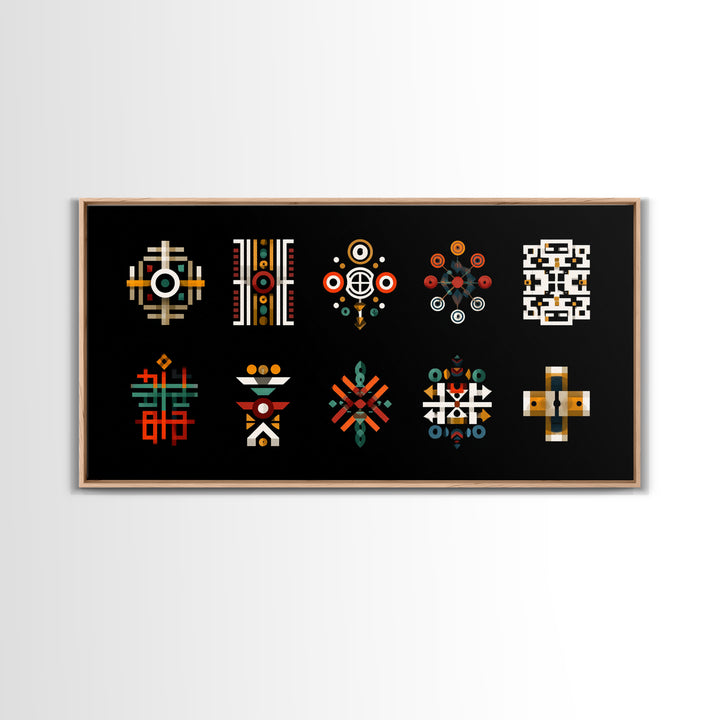 Modern African Geometric Symbols Wall Art, Abstract Tribal Patterns, Afrocentric Decor, Black Culture Art Canvas Print Set