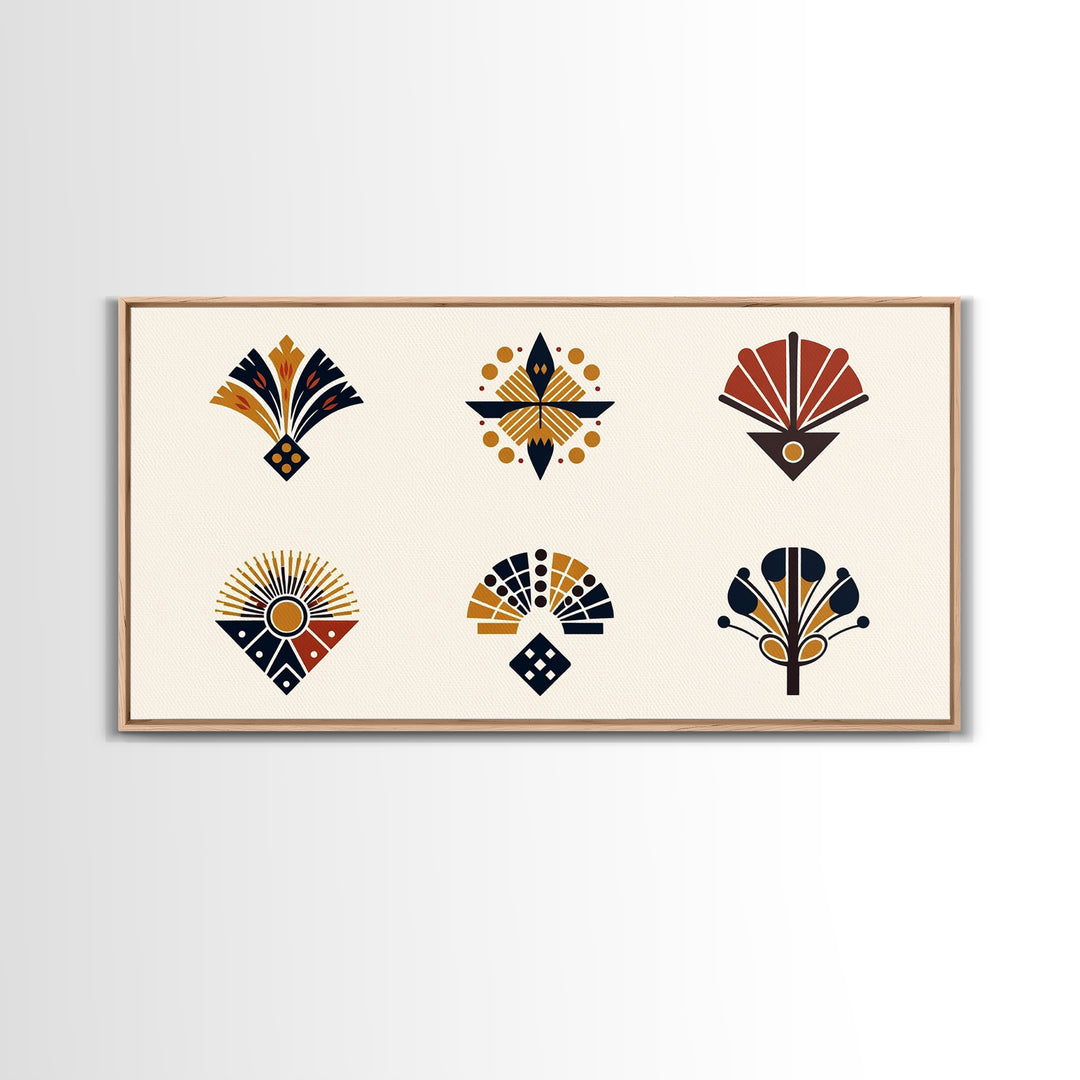 Minimal African Fan Motif Wall Art, Boho Geometric Pattern Decor, Abstract African Art, Earth Tone Canvas Print Set Gift