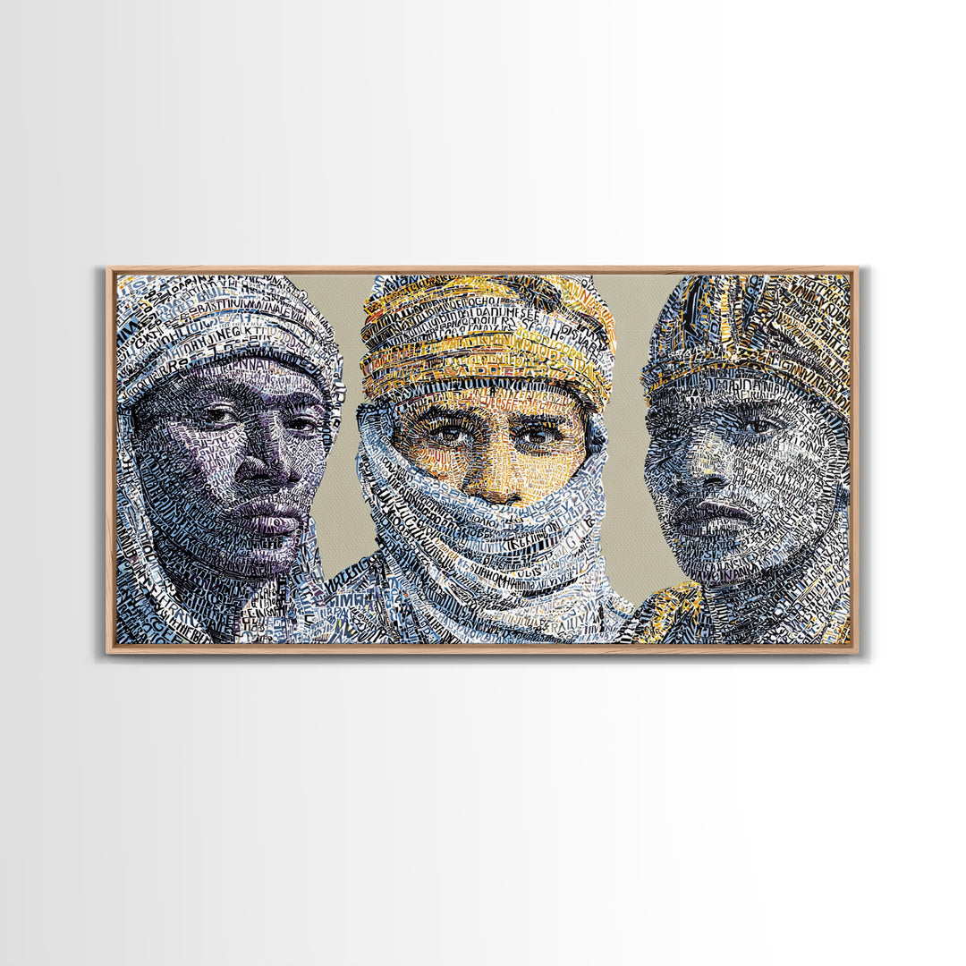 North African Tuareg Portrait Trio Canvas Print, Blue Desert Nomad Wall Art, Modern African Art Prints For Home Decor Gift