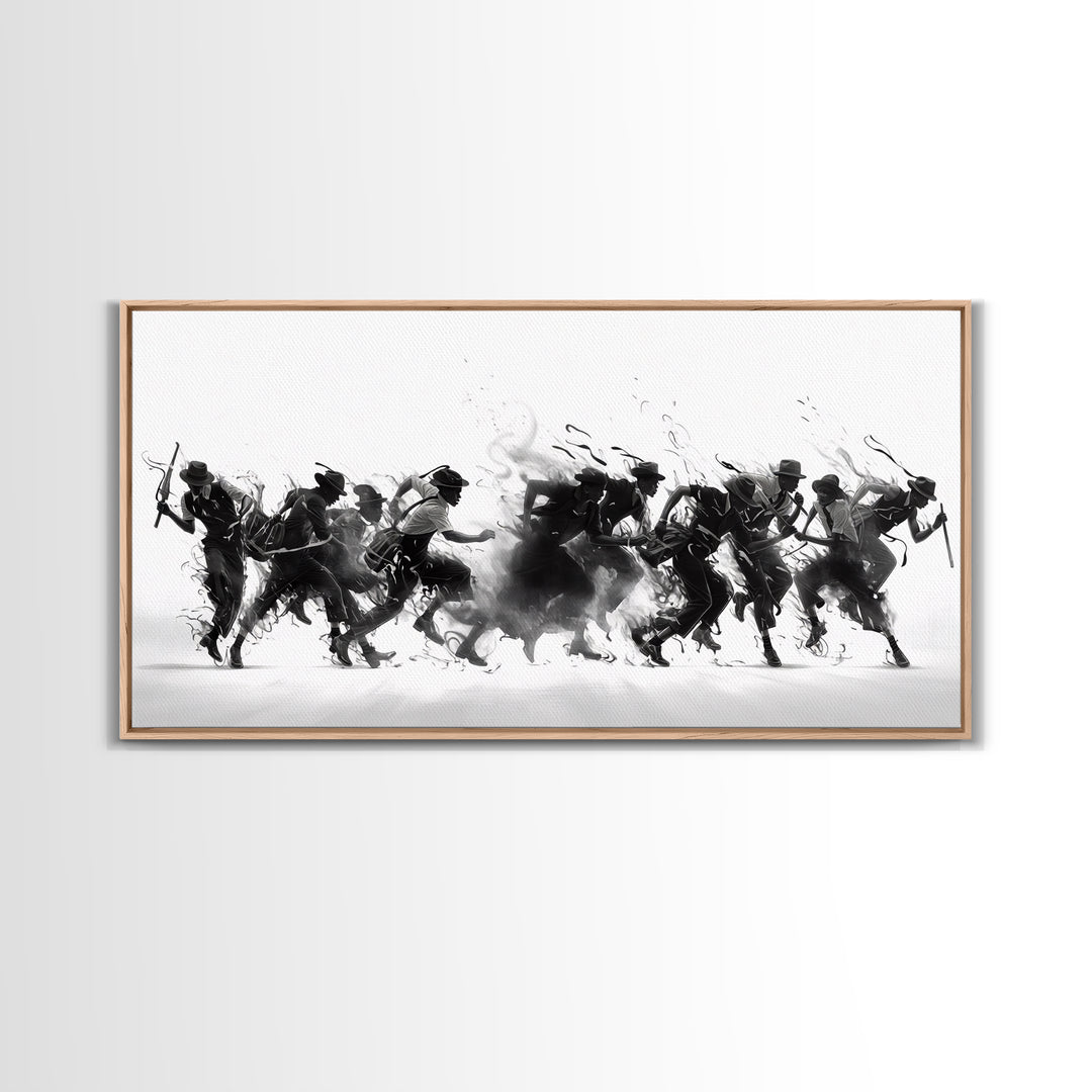 African Warrior Riders In Bold Black Ink Wall Art, Tribal Battle Canvas Print, Black And White Statement Decor Gift For Office