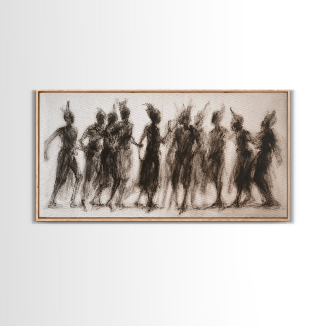 Charcoal African Women Dance Silhouettes Wall Art, Feminine Cultural Canvas Print, Afrocentric Decor Gift For Home Living Room