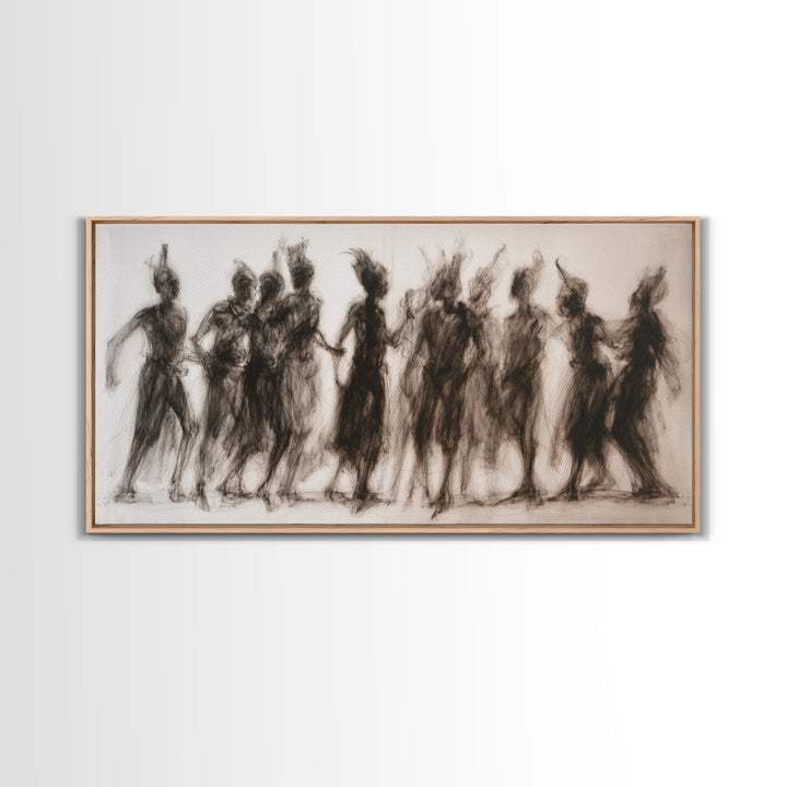 Charcoal African Women Dance Silhouettes Wall Art, Feminine Cultural Canvas Print, Afrocentric Decor Gift For Home Living Room