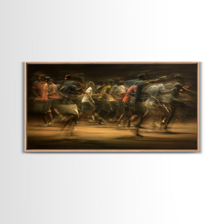 Blurred African Runners In Warm Motion Wall Art, Contemporary Black People Canvas Print, Urban Cultural Decor Gift For Home