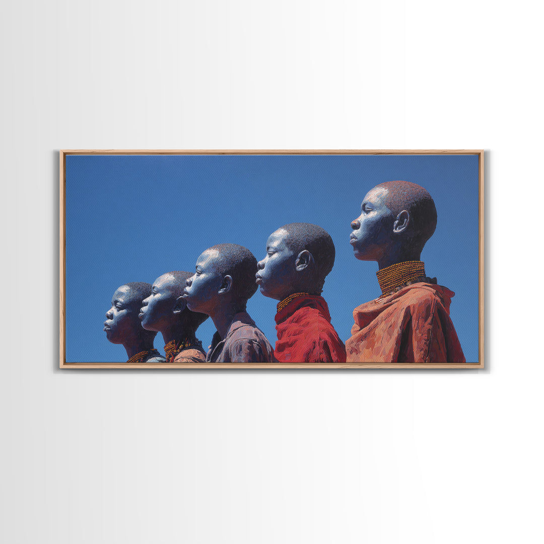 Maasai Women In Red Robes Wall Art, African Women Canvas Print For Tribal Culture Decor And Elegant Bedroom Wall Decor Gift