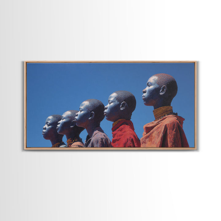 Maasai Women In Red Robes Wall Art, African Women Canvas Print For Tribal Culture Decor And Elegant Bedroom Wall Decor Gift