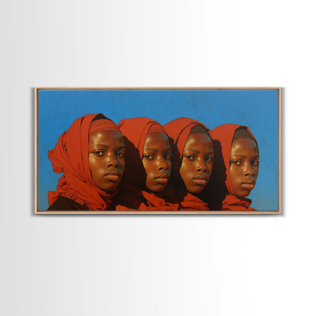 Four African Women In Red Headwraps Wall Art, Black Woman Canvas Print For Afrocentric Decor, Portrait Wall Art, And Gifts