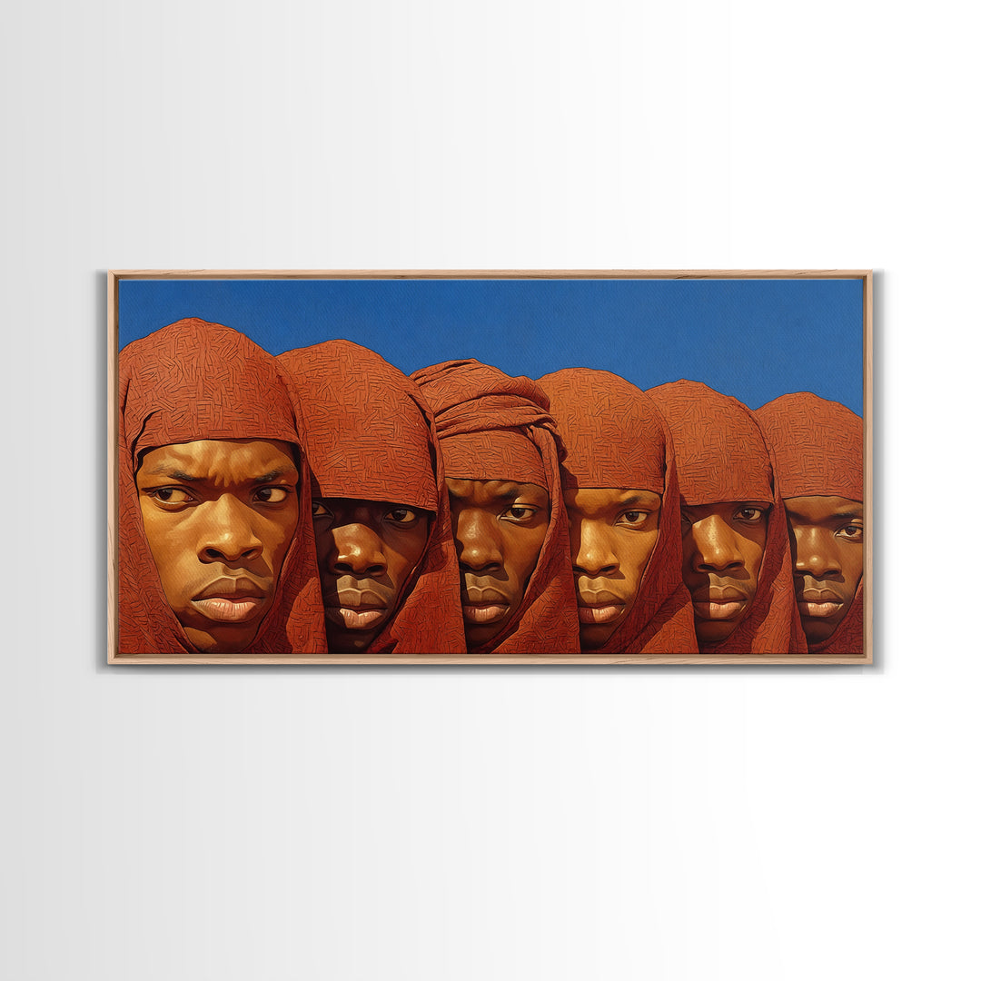 Red Hooded African Warrior Portraits Canvas Print, Black Men Wall Decor, African American Art, Bold Cultural Home Decor Gift