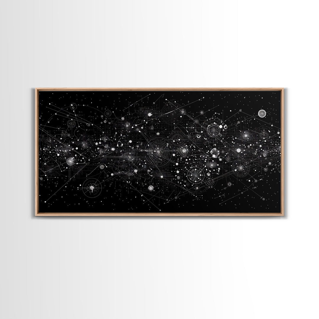 Black Cosmic Circuit Constellation Wall Art, Futuristic Digital Art, Abstract Space Print, Modern Office Decor Canvas Print