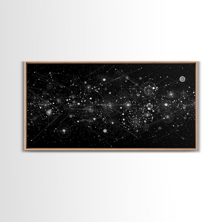 Black Cosmic Circuit Constellation Wall Art, Futuristic Digital Art, Abstract Space Print, Modern Office Decor Canvas Print