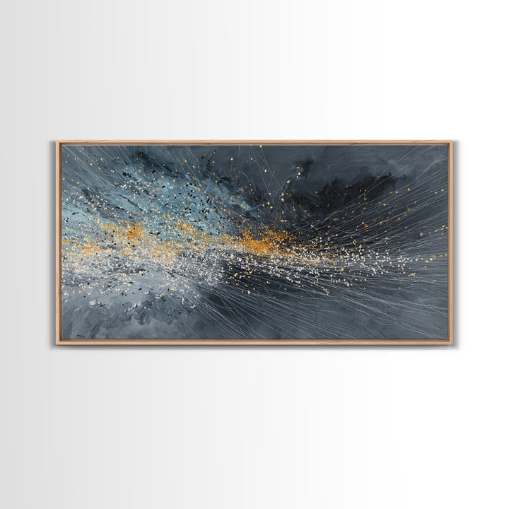 Gray Gold Storm Burst Abstract Large Wall Art, Textured Canvas Print, Modern Living Room Decor, Statement Home Decor Gift