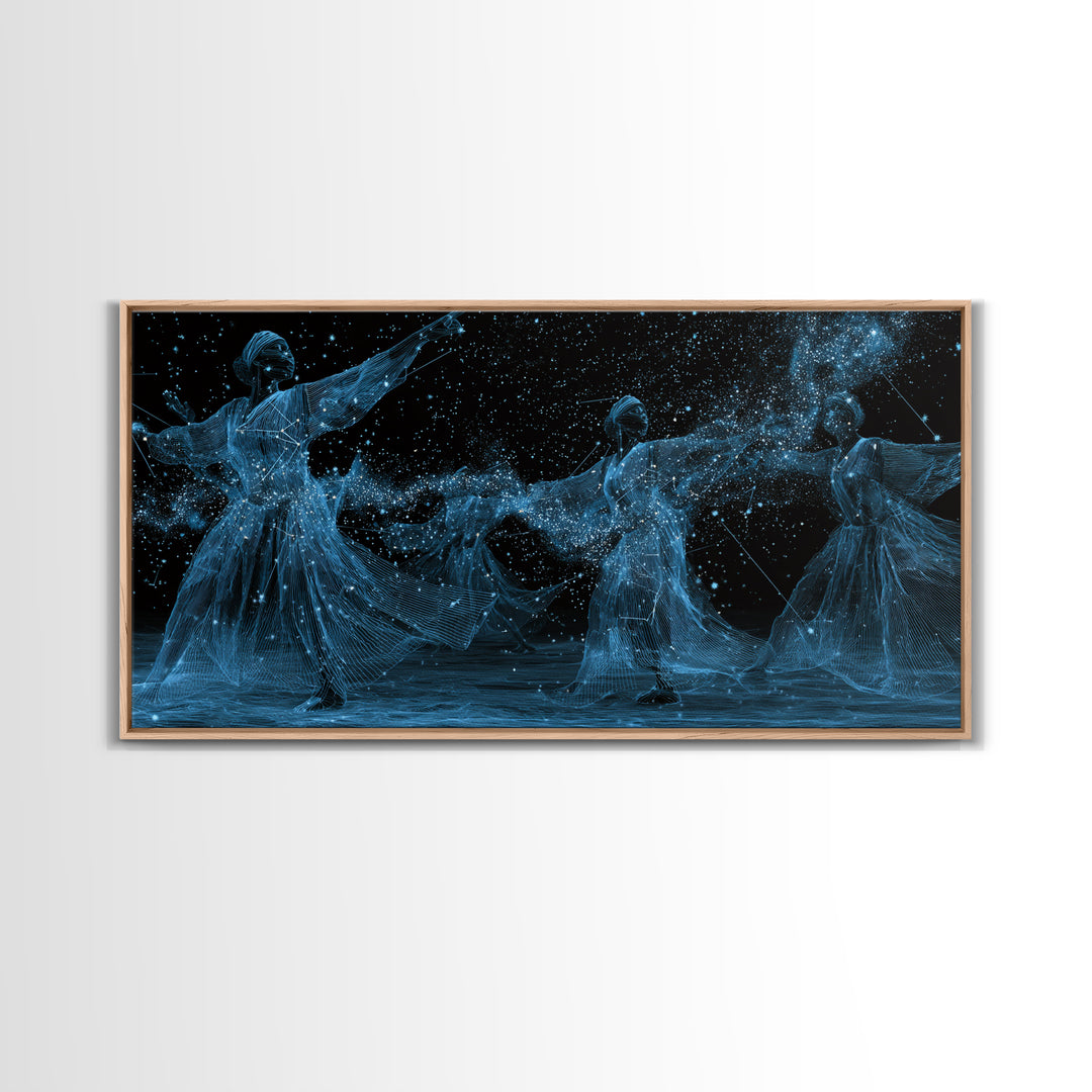 Blue Celestial African Women Dancers Wall Art, Afrocentric Canvas Print, Spiritual Black Girl Decor, Feminine Home Art Gift