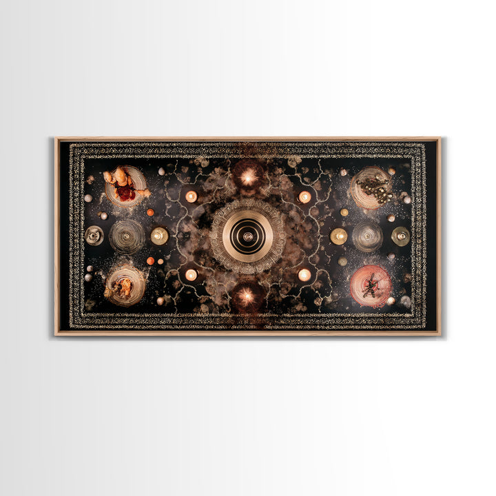 Celestial Tribal Mandala Altar Wall Art, African Inspired Abstract Art, Spiritual Gold Canvas Decor For Meditation Room Decor