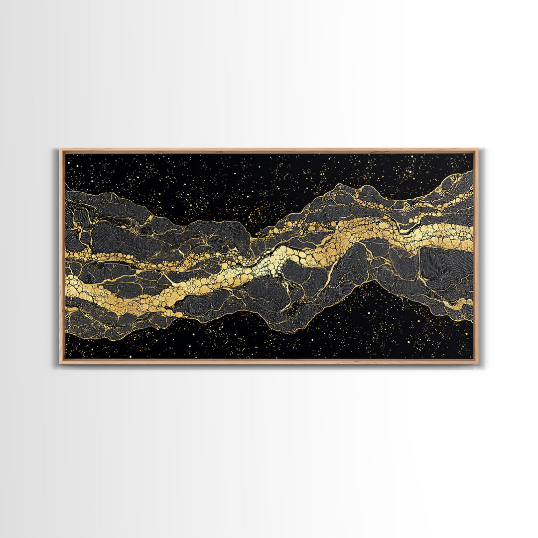 Golden Mountain Vein Abstract Wall Art, Black And Gold African Inspired Canvas Print, Luxury Statement Decor For Home Office