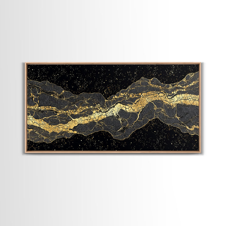 Golden Mountain Vein Abstract Wall Art, Black And Gold African Inspired Canvas Print, Luxury Statement Decor For Home Office