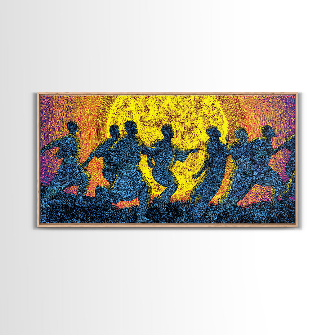African Dancers In Golden Sun Wall Art, Colorful Afrocentric Decor, Tribal Celebration Print, Black Culture Canvas Art Gift