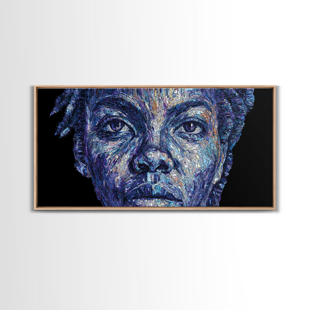 Blue African Woman Portrait Wall Art, Expressive Melanin Painting, Contemporary Black Female Art, Bold Canvas Decor Gift