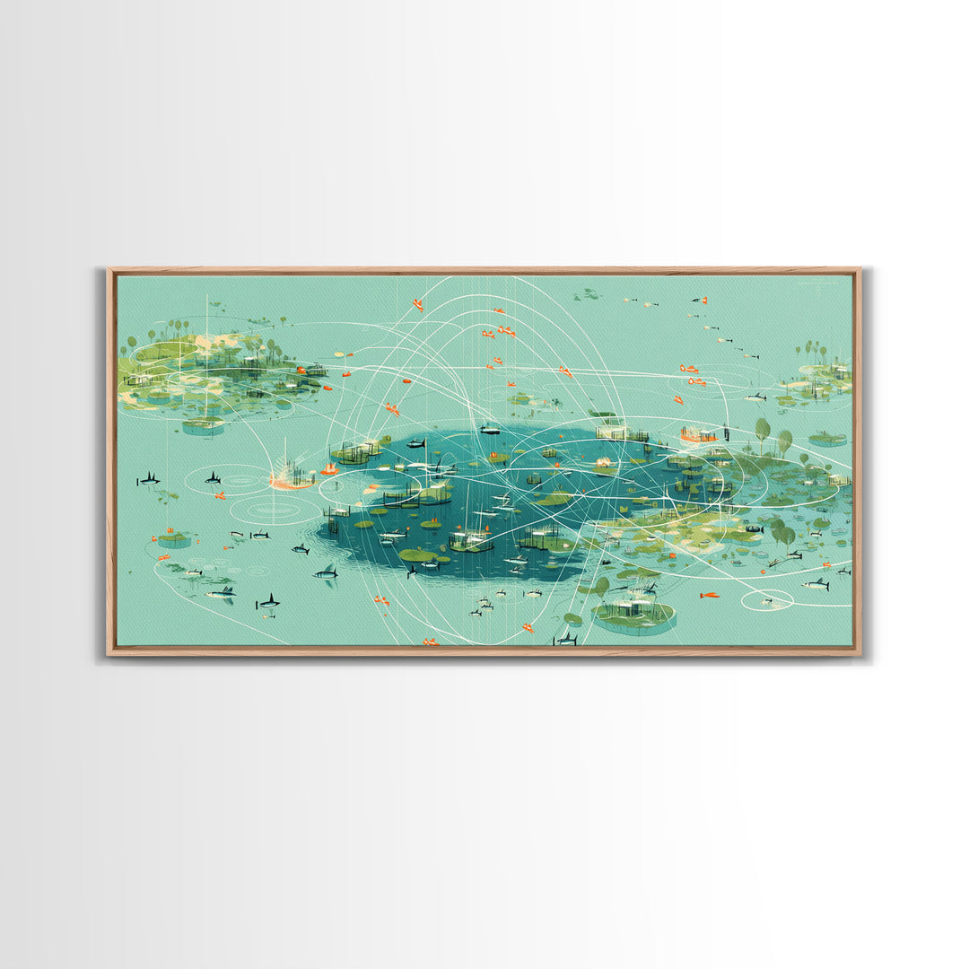Turquoise Abstract African Wetland Islands Wall Art, Modern Canvas Art, Teal Coastal Map, Digital Art Africa, Unique Decor