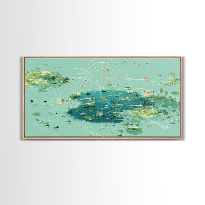 Turquoise Abstract African Wetland Islands Wall Art, Modern Canvas Art, Teal Coastal Map, Digital Art Africa, Unique Decor