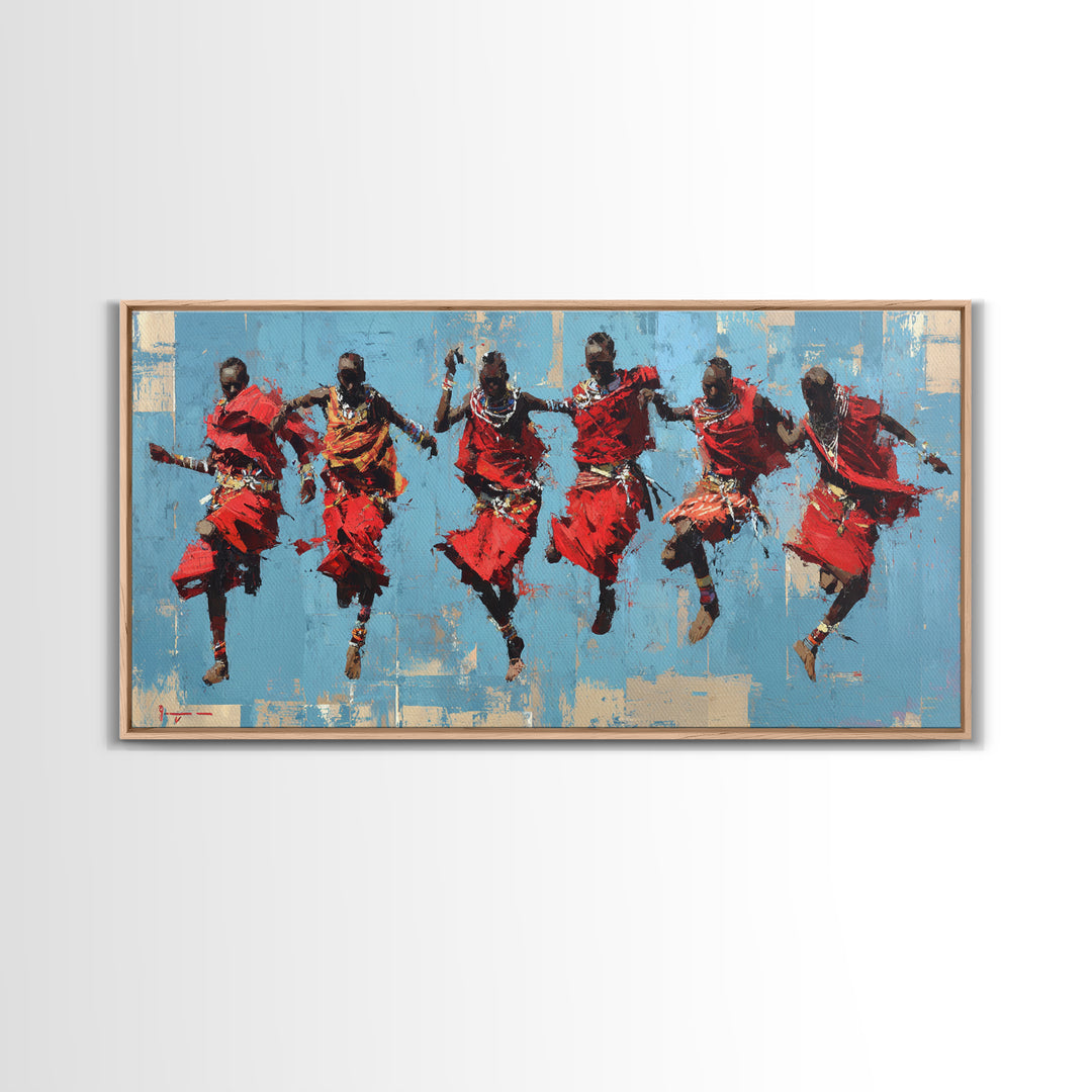 Red Maasai Jumping Dancers Canvas Print, African Wall Art, African Warrior Art, Cultural Home Decor, Safari Decor Gift Art