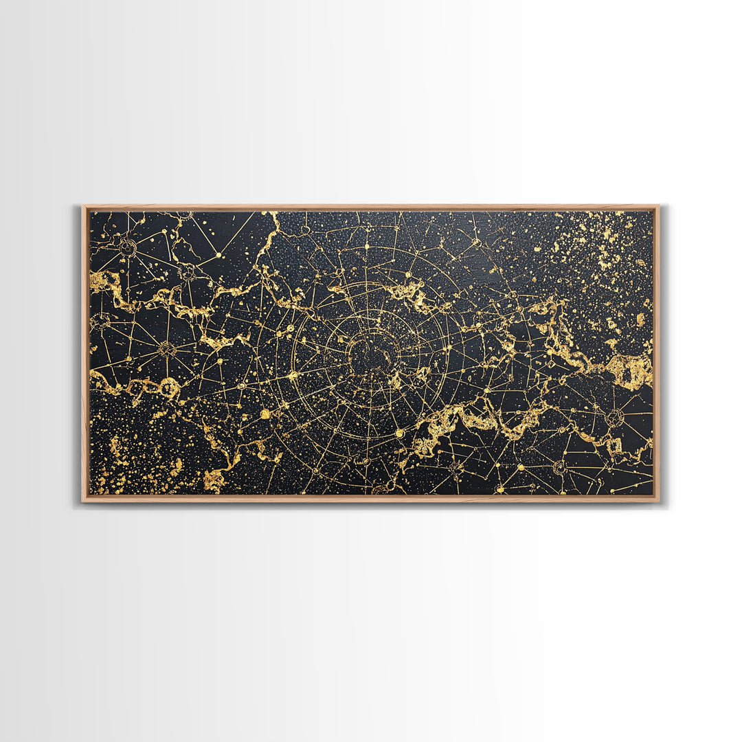 Gold Constellation Spiral Abstract Wall Art, African Abstract, Black And Gold Art, Modern Wall Decor, Luxury Canvas Print