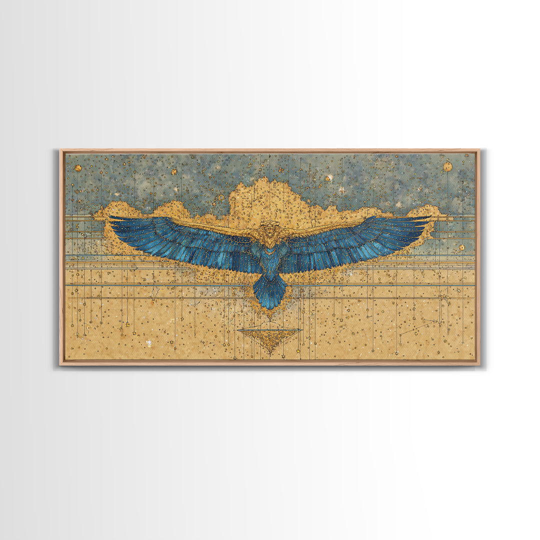 Blue Gold Winged Scarab Wall Art, African Egyptian Art, Ancient African Art, Spiritual Wall Decor, Luxury Canvas Print Gift