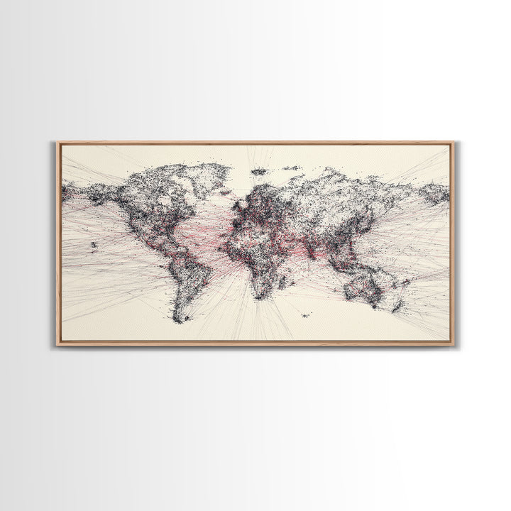 Dotted World Map In Black And Red, African Inspired Wall Art, Abstract Global Network Print, Modern Office Home Decor Gift